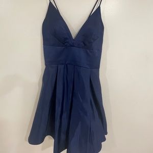 Cute short satin navy prom dress